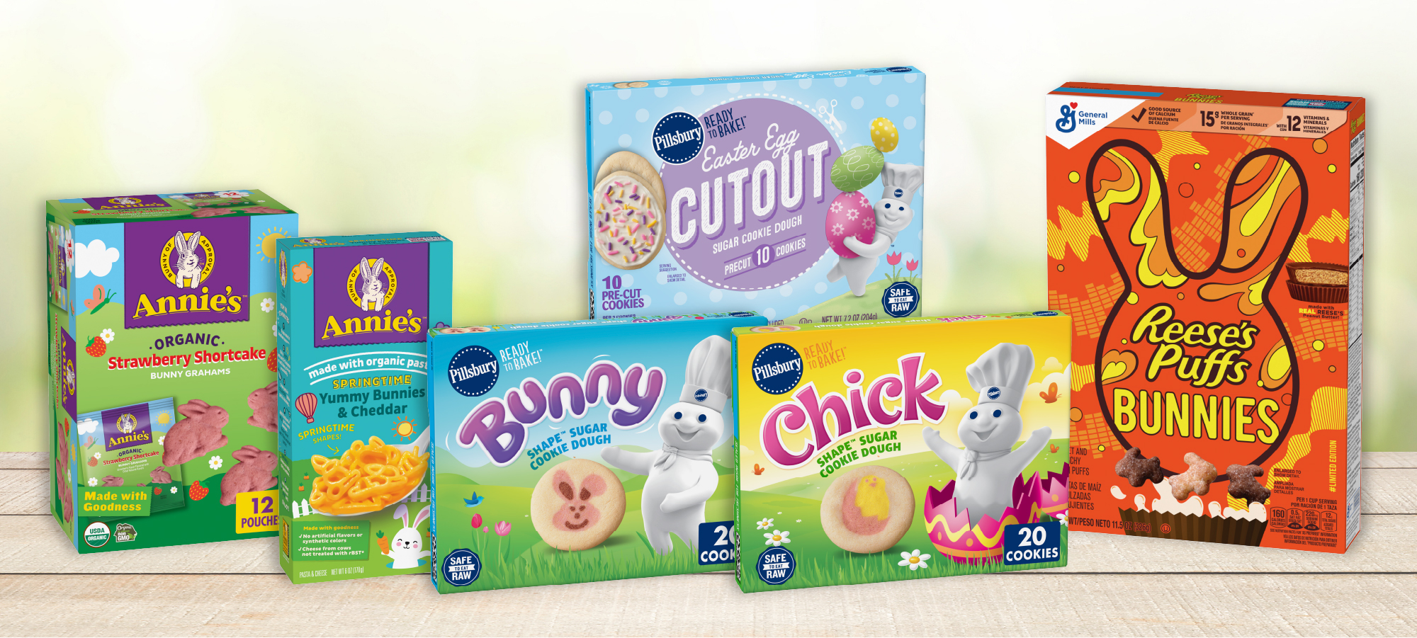 Pillsbury Shape Seasonal Cookie Dough, Annie's Organic Strawberry Shortcake Bunny Grahams, Annie’s Yummy Bunnies & Cheddar Mac and Cheese and REESE’S PUFFS Bunnies